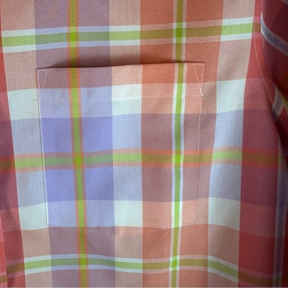Lands’ End button-down shirt 3/4 sleeve plaid, pastel, spring, colorful feminine - Picture 3 of 9